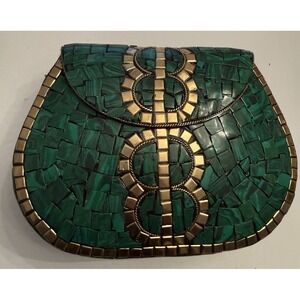 Ramla Bag Porte Moi Shoulder Bag Emerald Green Gold Stone Party Formal Event New